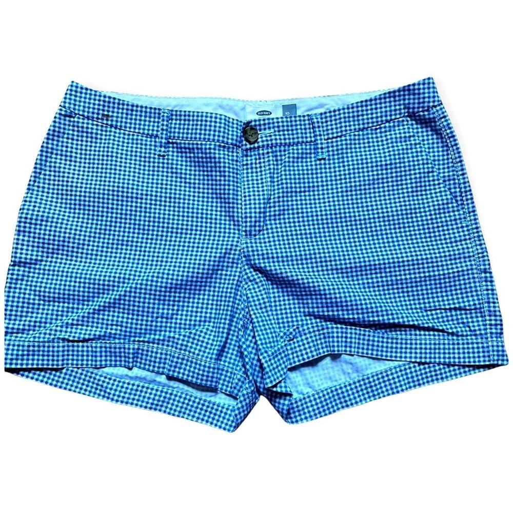 BLUE PLAID FITTED “SHORT” SHORTS, FITS GREAT! IN GREAT CONDITION